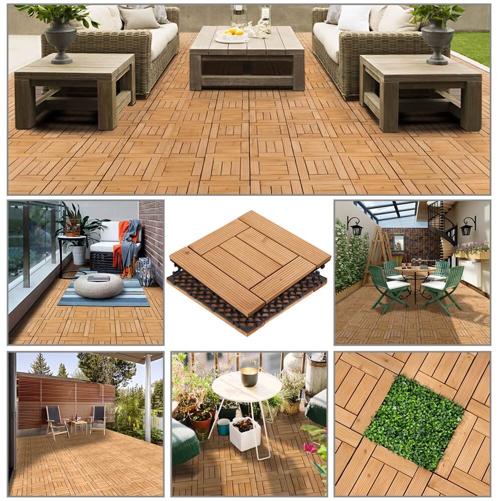 Yaheetech - Lot de 27 dalles de terrasse en bois - Bois de pin - 30,5 x 30,5 cm - Système d'emboîtement - Antidérapantes - Pour l'intérieur et l'extérieur
