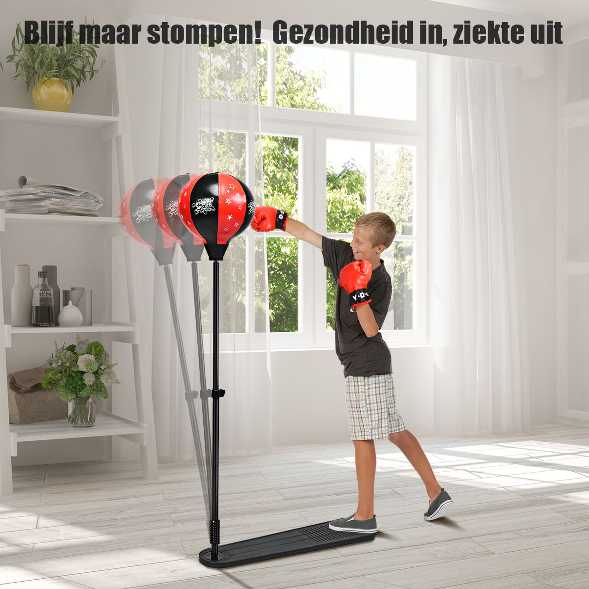Ballon de boxe Coast Standing pour enfants - Hauteur réglable 85-130 cm | Noir/Rouge | Base 66 x 18,5 cm