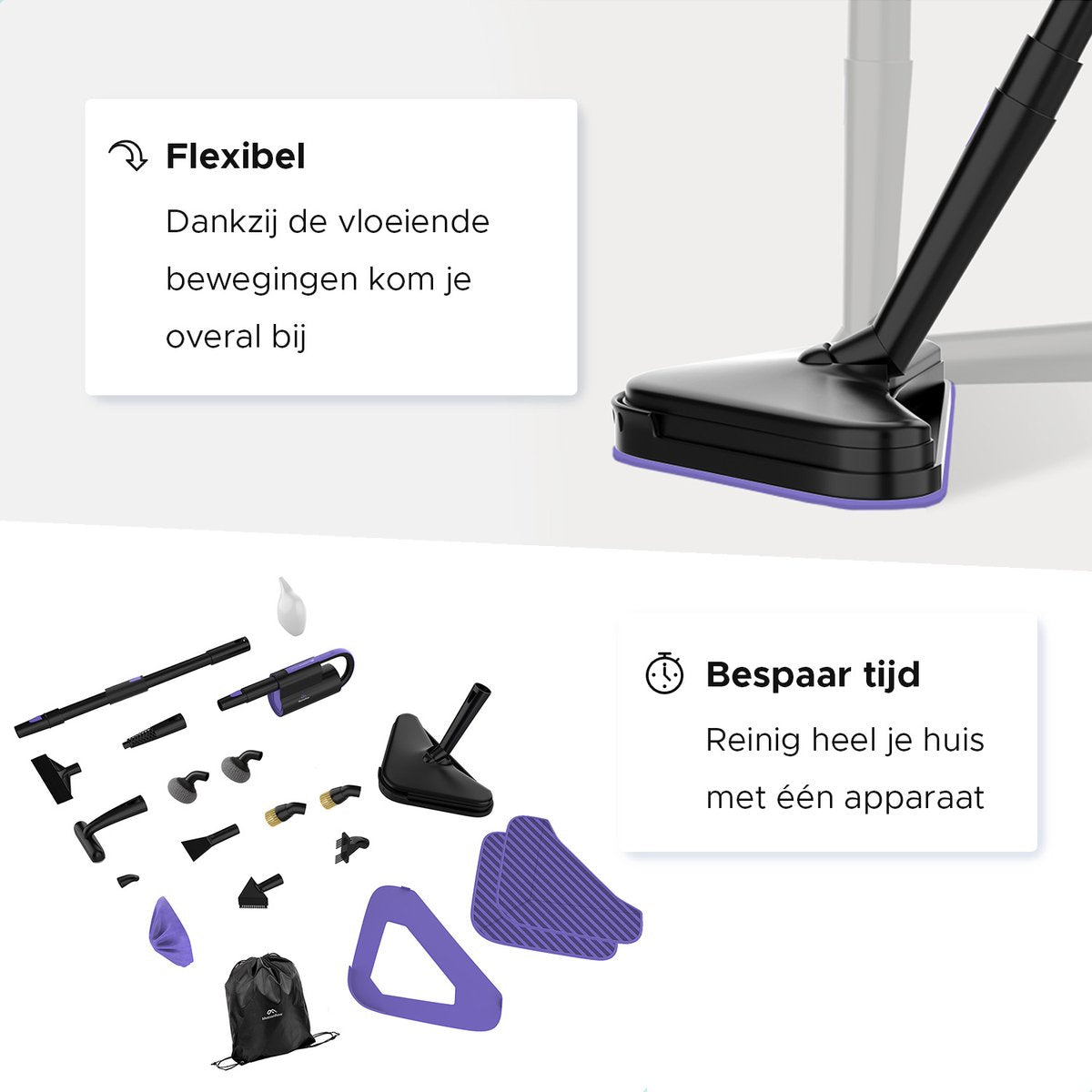 Motionflow Nettoyeur vapeur 16 en 1 - Nettoyeur vapeur à main - Nettoyeur de taches - Nettoyage en profondeur pour le sol, le canapé, la salle de bain et la moquette - nettoyeur de moquette