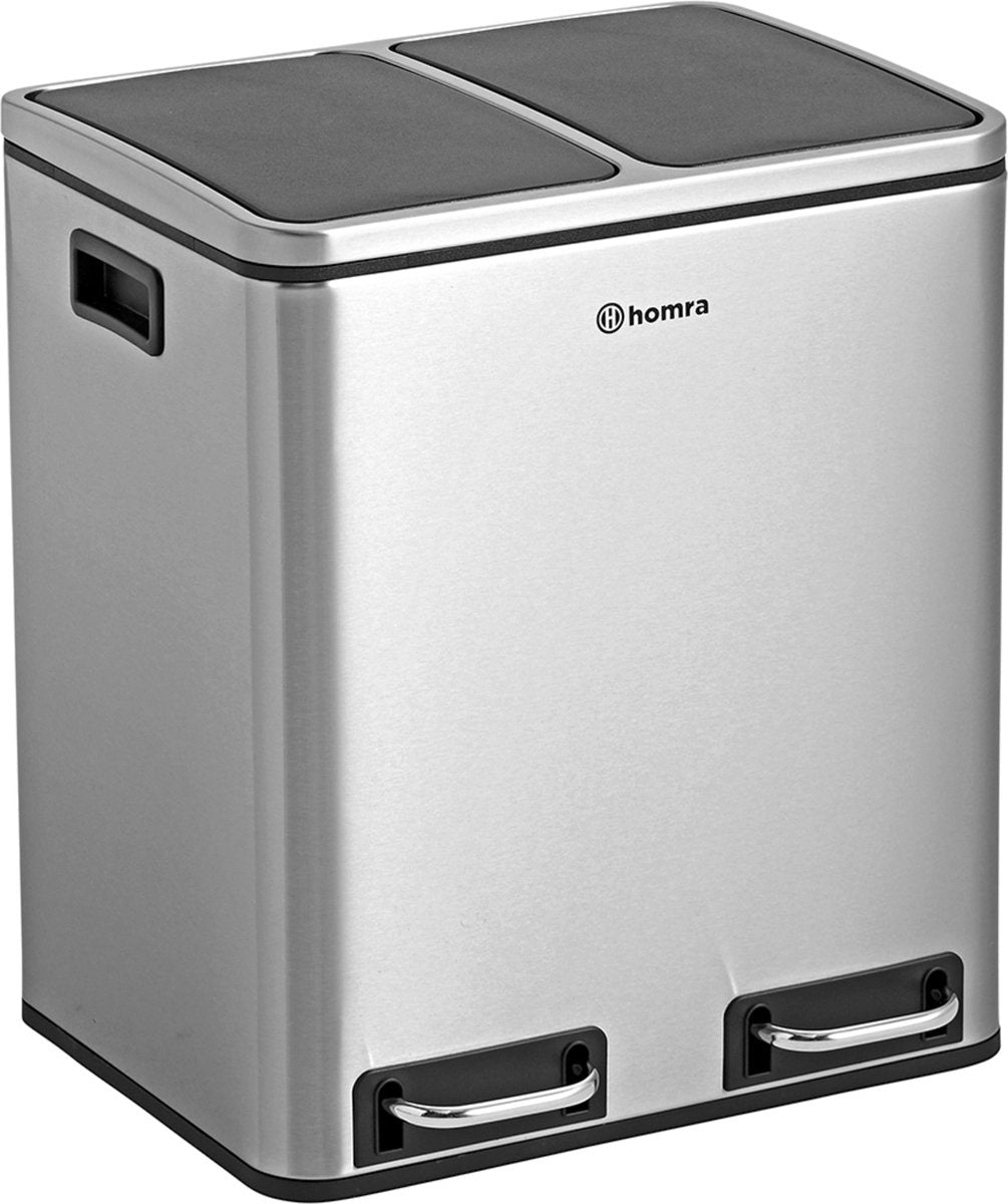 Poubelle de tri sélectif avec 2 compartiments - Homra BLINQ - 2 x 15 L - acier inoxydable