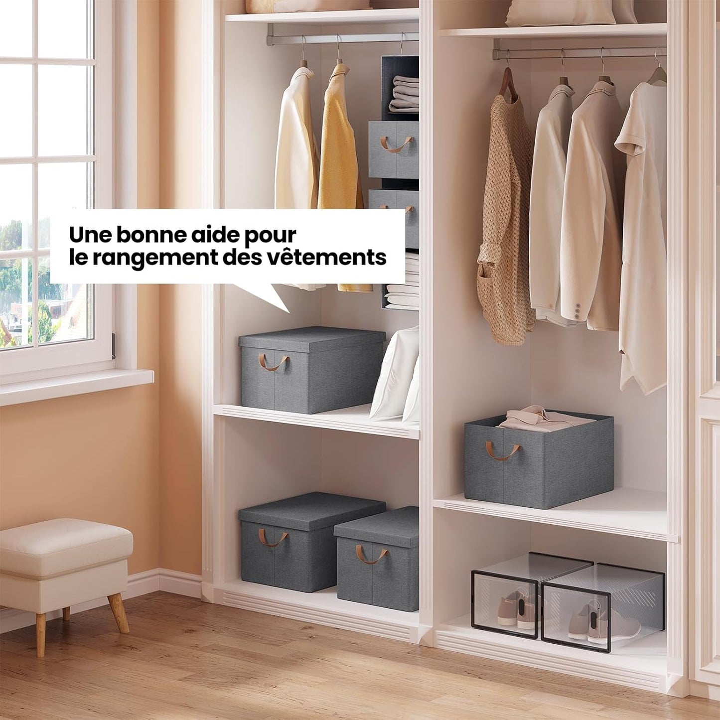 Lot de 5 boîtes de rangement WOLTU - Gris - 43 x 26 x 33 cm