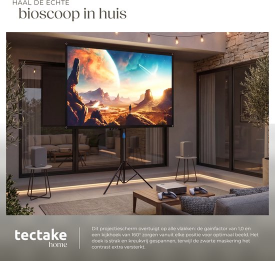 Écran de projection tectake® - 80 pouces - Écran de projection 16:9 avec trépied - 4K HD - Enroulable - Extensible - Toile de projection - Écran de présentation - Sac de transport inclus