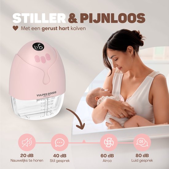 Vulpes Goods® BabyCare - Tire-lait mains libres - Tire-lait électrique sans fil - Portable - Tire-lait électrique mains libres - 30 sachets de conservation du lait maternel, informations sur l'allaitement, sac de voyage et réducteurs d'écran pour le sein
