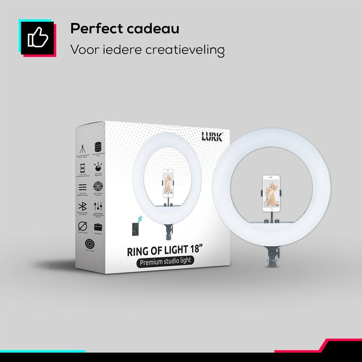 LURK® Ring lamp set PRO 18 inch - Trépied réglable et télécommande - LED - Convient pour smartphone et caméra (d'action)