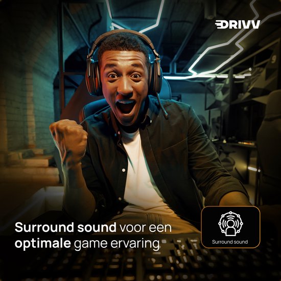 Drivv. PRO Casque de jeu sans fil avec microphone - Casque de jeu Bluetooth adapté à PS4, PS5, Xbox Series et PC - Sans fil 2.4GHz