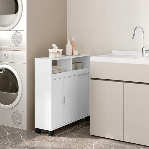 Eugad Armoire de toilette à roulettes multifonctionnelle - MDF blanc - 70 x 20 x 71,5 cm