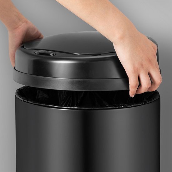 Juskys - Poubelle ronde à capteur - 40 l & Ø 31 x 68 cm - équipée d'un couvercle automatique et d'un anneau de serrage - pour une élimination hygiénique des déchets dans la cuisine - acier noir peint par poudrage