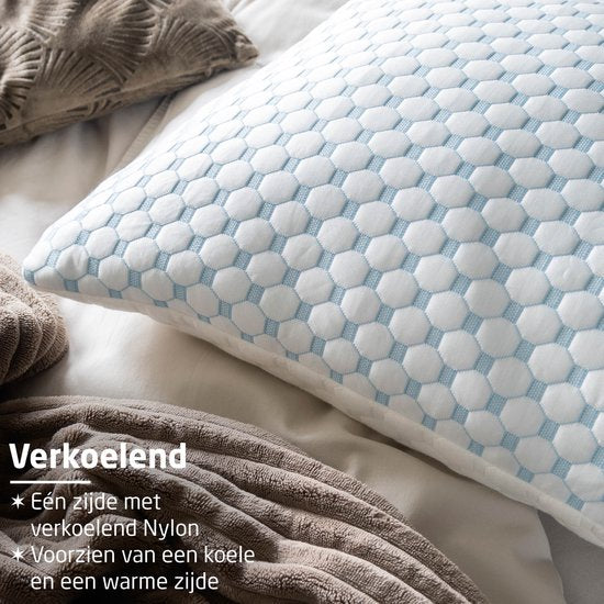 BREND BR-2233 Oreiller CloudComfort pour les dormeurs sur le dos, le ventre et les côtés - 50 x 70 cm - mousse à mémoire de forme - avec côté froid et confort réglable - blanc