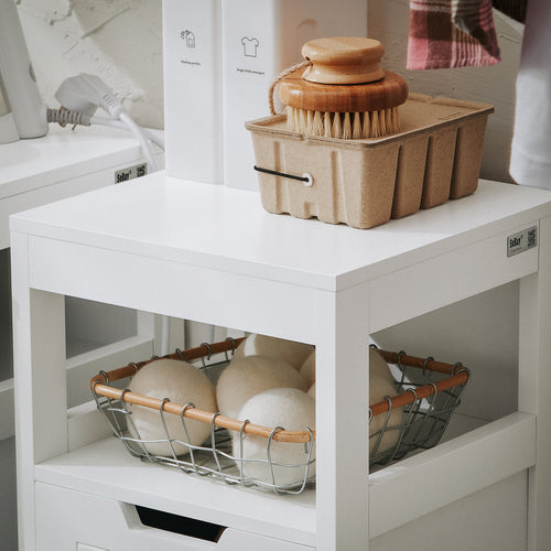 SoBuy Meuble de salle de bain avec 1 tiroir - Incluant 1 panier à linge amovible - 30 x 30 x 90 cm - Max. 15KG - Blanc