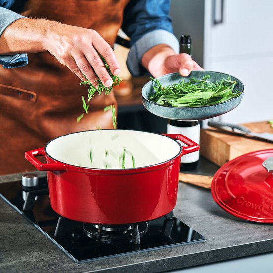 The Tasman Dutch Oven et Grill - Cocotte - Fonte recyclée - avec couvercle traditionnel et couvercle grill - Ø 29 cm – Rouge