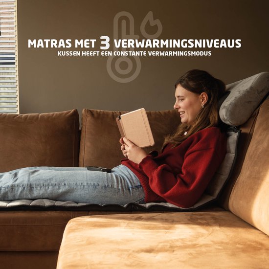 BREND BR-2230 Tapis et coussin de massage électrique - Matelas de massage avec chaleur, 5 modes de vibration et 3 intensités - Coussin de massage - 170X55 CM - Gris
