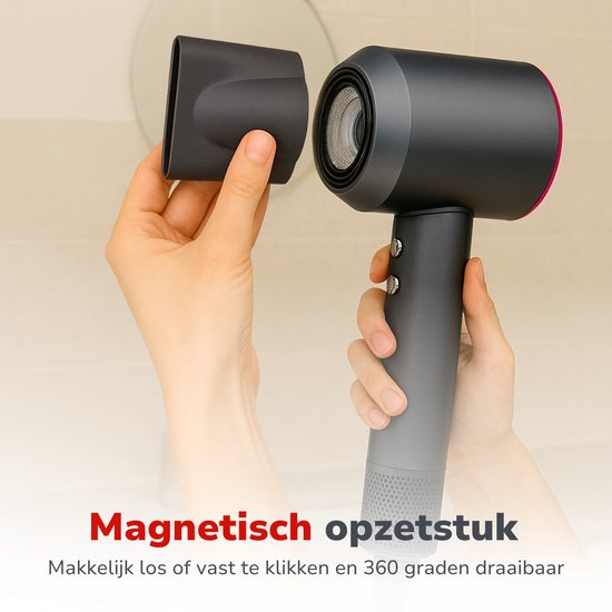 Sèche-cheveux ionique Alpina 1600 W - Sèche-cheveux à 3 réglages de chaleur - Sèche-cheveux avec fonction « Cool Shot » et autonettoyage - Sèche-cheveux avec embout magnétique à 360° - Technologie ionique - Gris