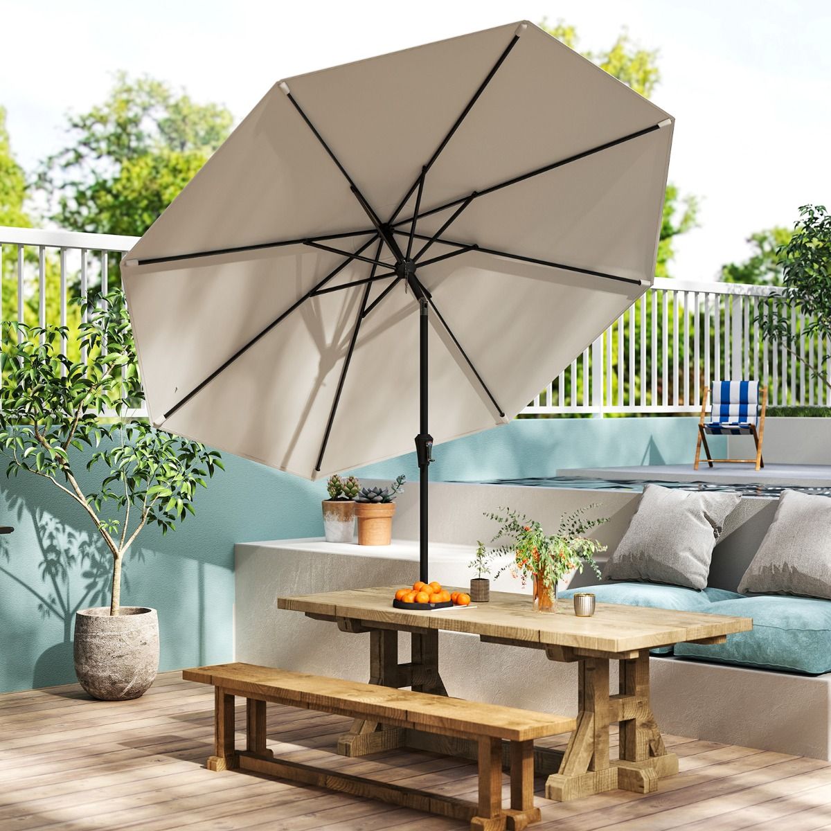 Grand parasol de terrasse Coast - Inclinable avec manivelle - Protection UV - 270 cm - beige