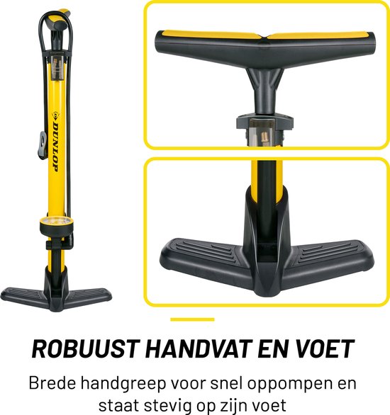 Pompe à vélo Dunlop avec manomètre - Pompe à vélo pour valve Dunlop, Schrader et française - Pompe sur pied avec adaptateurs pour jouets aquatiques et balles