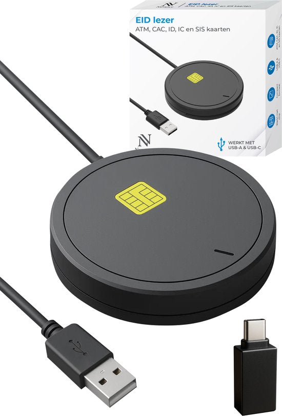 Lecteur de cartes d'identité Nuvance Id - Lecteur eID Belgique - Pour cartes d'identité belges, cartes bancaires et badges d'entreprise - Lecteur de cartes d'identité USB