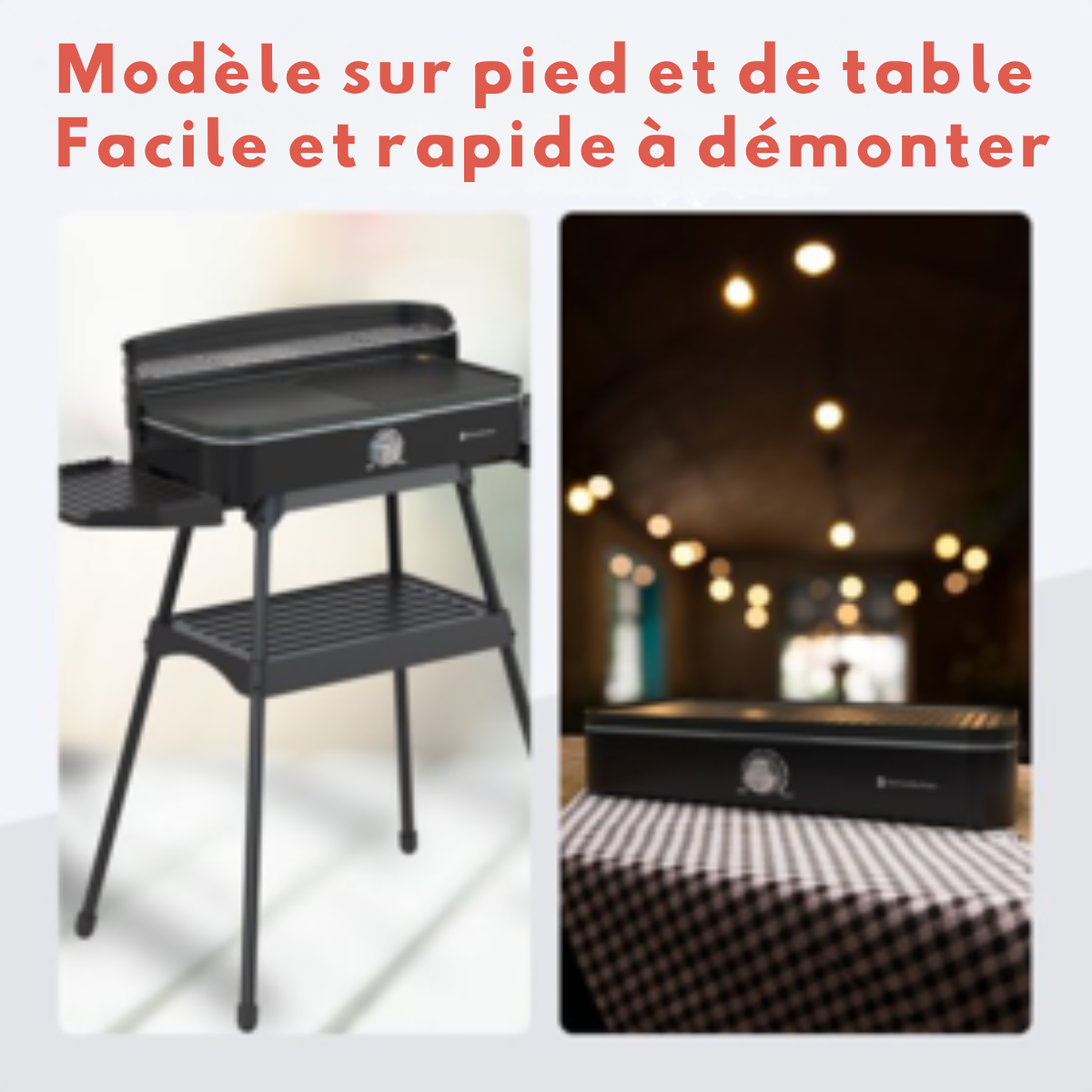 KitchenBrothers Barbecue Électrique 2200W – Sur Pied et de Table – Coloris Noir