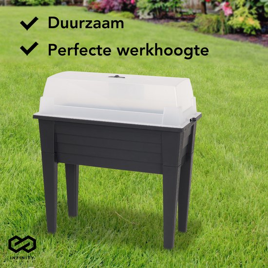 Infinity Goods Kweektafel Op Poten XXL - Kweekbak - Rechthoekig - 75 x 37 x 85 cm - 70L - Kweektuin - Buiten en Binnen - Deksel - Zwart