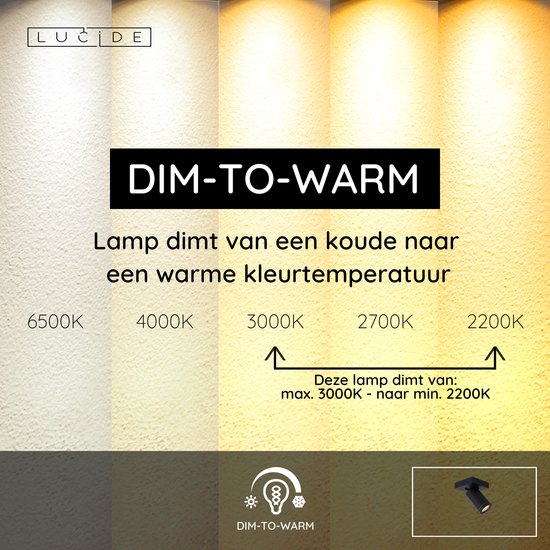 Lucide TAYLOR - Spot de plafond (lampe de plafond) pour salle de bains - LED « Dim to warm » - GU10 - 1x5 W 2200 K/3000 K - IP44 - Noir