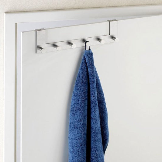 WENKO Porte-manteau de porte Celano en acier inoxydable, 39 cm de large, avec 6 crochets - Barre à crochets - Porte-manteau de porte - Pour portes à recouvrement de 2 cm d'épaisseur