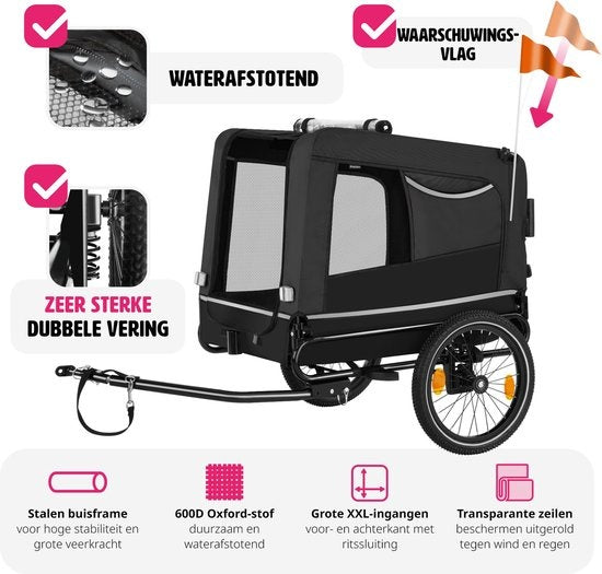 tectake® - Hondenkar WoofRider fietskar - zwart - inklapbaar - tot 40 kg - hondenbuggy hondenwagen