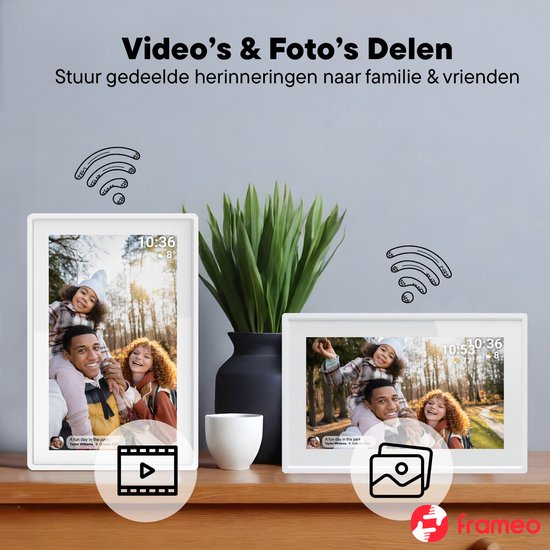 Cadre photo numérique Denver 7 pouces - Frameo App - Cadre photo WiFi - Ecran tactile IPS - 8GB - PFF725W