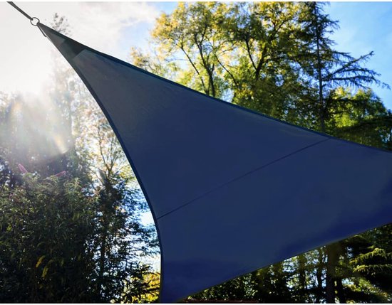 Voile d'ombrage Perel avec 100 LED, ciel étoilé, auvent pour terrasse de jardin, toile d'ombrage, perméable à l'eau, 90 % protection UV, 3 anneaux en acier inoxydable, 3,6 x 3,6 x 3,6 m, 180 g/m², HDPE, triangle, bleu foncé