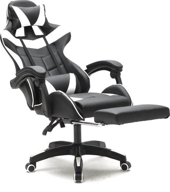 Chaise de jeu DMV - Extensible - Max. 110kg - Coussin de nuque inclus - 128 x 63 x 50cm - Noir & Blanc