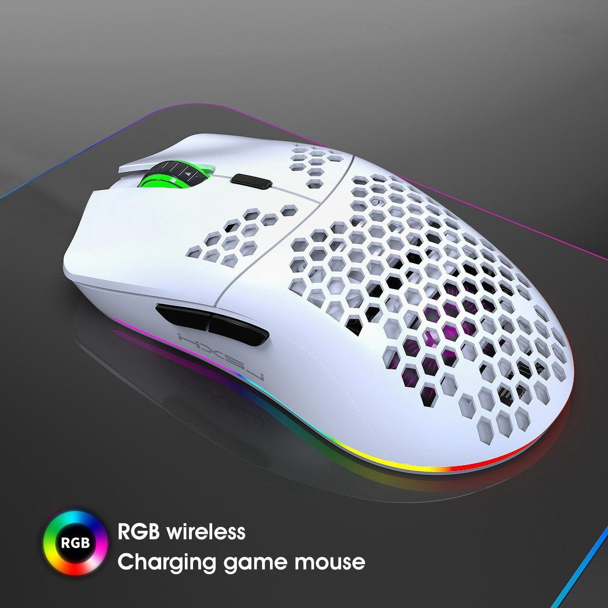 HXSJ T66 2.4G Wireless Gaming Mouse - Souris d'ordinateur - Ultra légère - Compacte pour les voyages - Eclairage RGB - Blanc