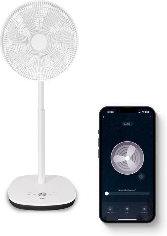 FlinQ Smart Fan - Ventilateur sur trépied - Ventilateur sur pied - Ventilateur silencieux avec rotation à 90° - contrôlé par application ou télécommande - Blanc
