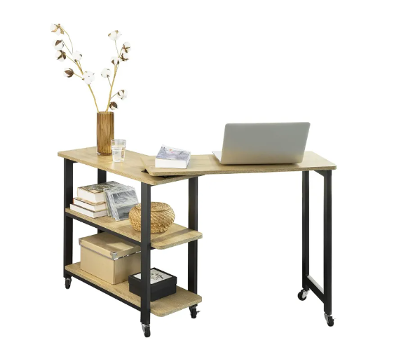 SoBuy Table d'appoint sur roulettes - Forme L - Industriel - Max. 100 kg - 133 x 30 x 69 cm