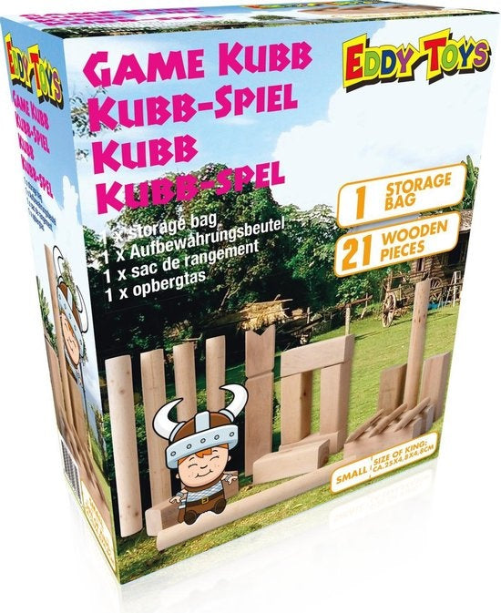 Eddy Toys Jeu Kubb - Kubb - Jeu d'échecs viking - Bois - avec sac de rangement - Petit