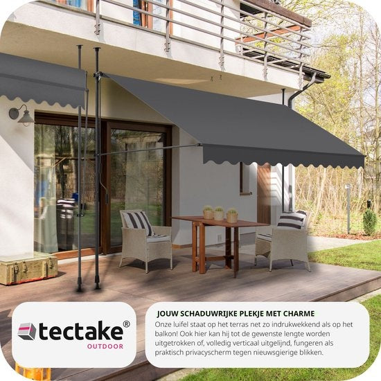 tectake - store à pinces - parasol - store - réglable - store à pinces - parasol balcon - 350 x 180 cm - noir gris - store - 404968