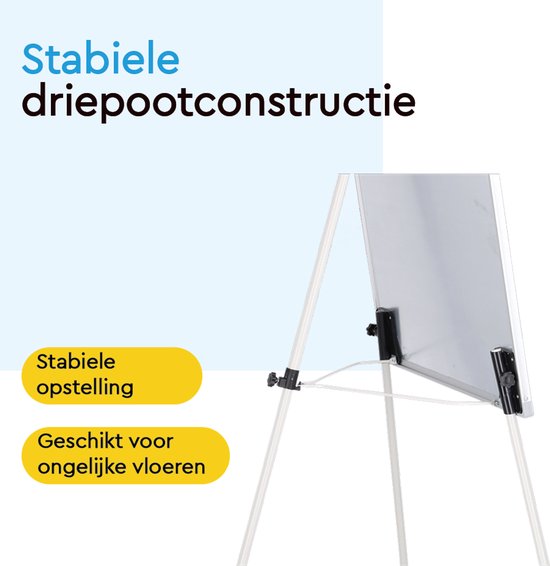 BRASQ Flipchart - 70x100cm - Tableau blanc ajustable - Comprend 25 feuilles de papier, 4 marqueurs, 8 aimants, une gomme - Tableau magnétique avec crochets - Tableau magnétique - Aluminium