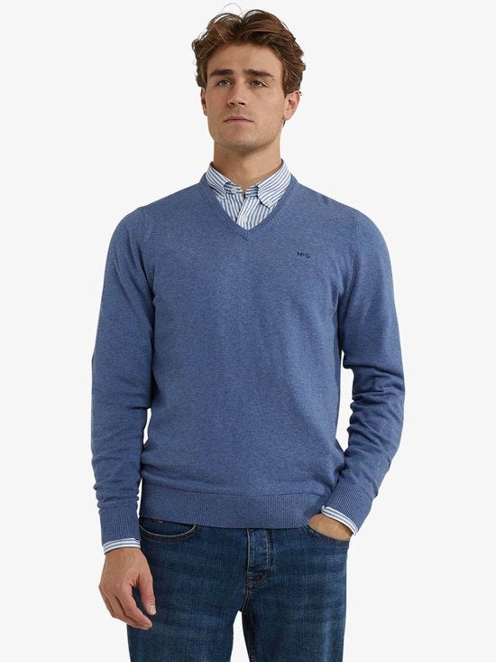 Pull McGregor en laine mérinos, col en V, bleu vintage - Taille 3XL - Homme - Pulls