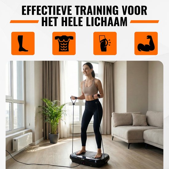 Plaque vibrante Fitby - Plaque vibrante de fitness - Powerplate - Avec bandes de résistance et poignées incluses - Avec télécommande - 3 modes d'entraînement - 120 niveaux de vitesse - Noir