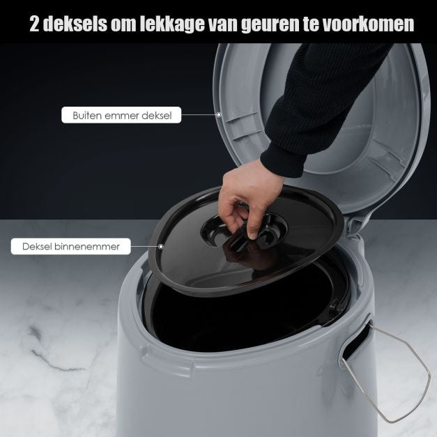 Coast Toilet Bowl portable pour le voyage - Seau intérieur amovible - Porte-papier hygiénique - 41 x 49 x 34 cm - Gris