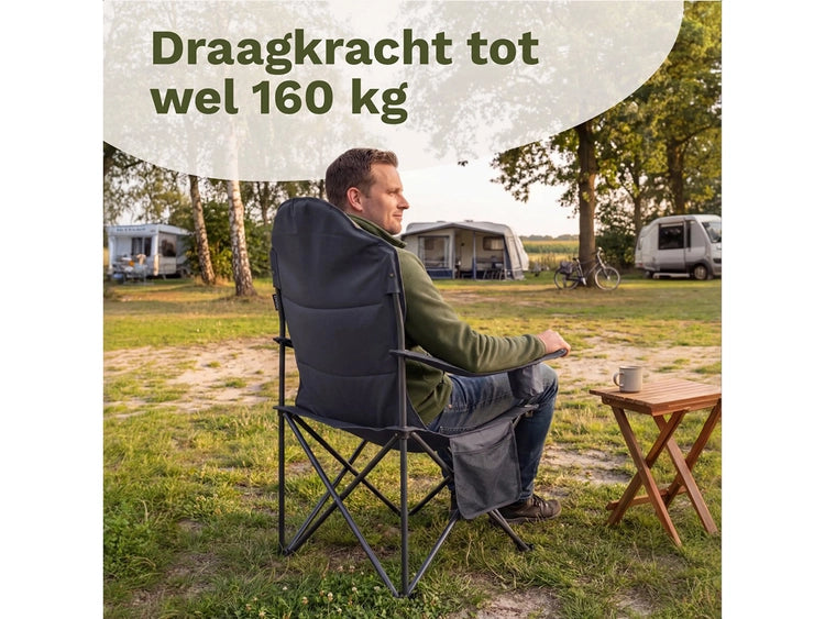 TRVLMORE Chaise de camping XXL - pliable - capacité de charge 160KG - sac de transport inclus - chaise pliante - chaise de pêche - chaise de camping - chaise pliante - gris