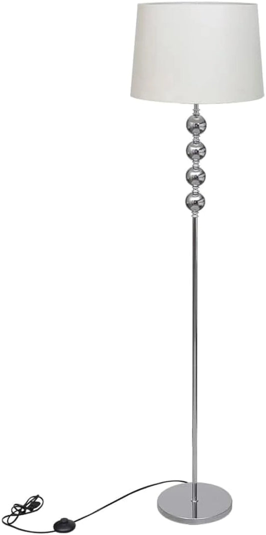 Lampadaire VidaXL à 4 ampoules - Abat-jour rond blanc Ø 38 cm - Chrome avec interrupteur au pied - E27