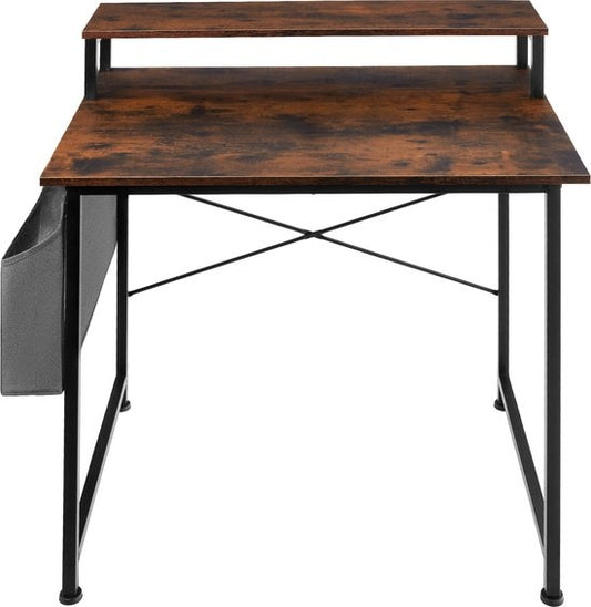 tectake® - Everett desk - largeur 80 cm - avec étagère et organiseur - table d'ordinateur - brun foncé - 404662