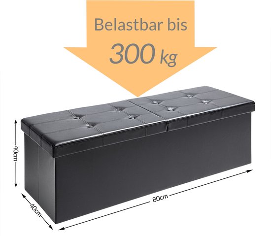 Banc Casaria avec rangement - 80x40x40cm 100L Faux cuir - Noir