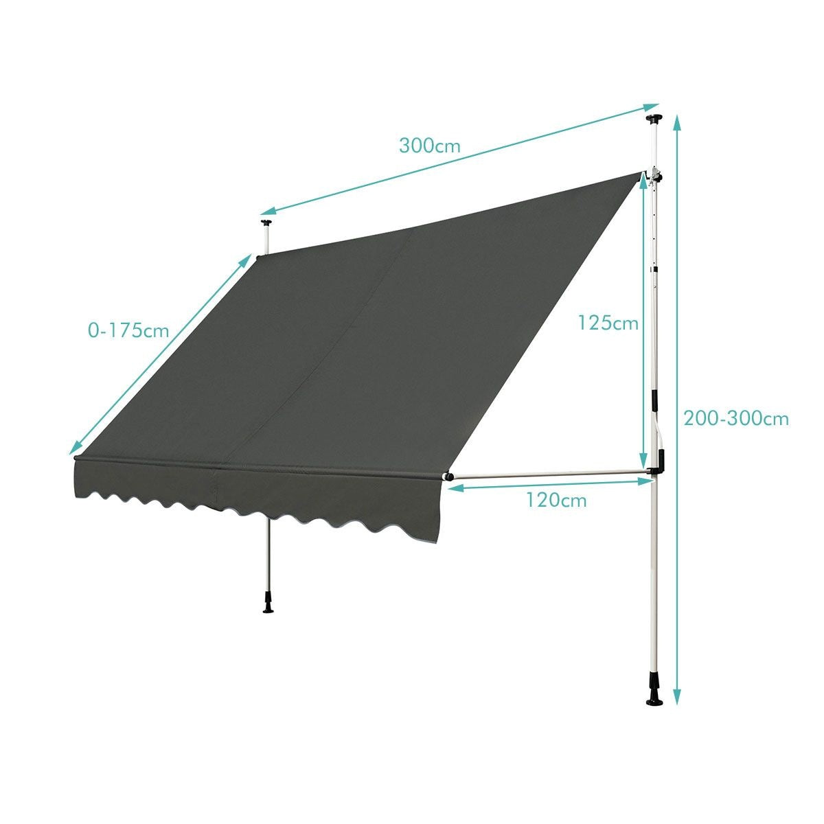 Store télescopique Coast, Protection solaire, Etanche, réglable en hauteur, 300 x 120 cm, Gris