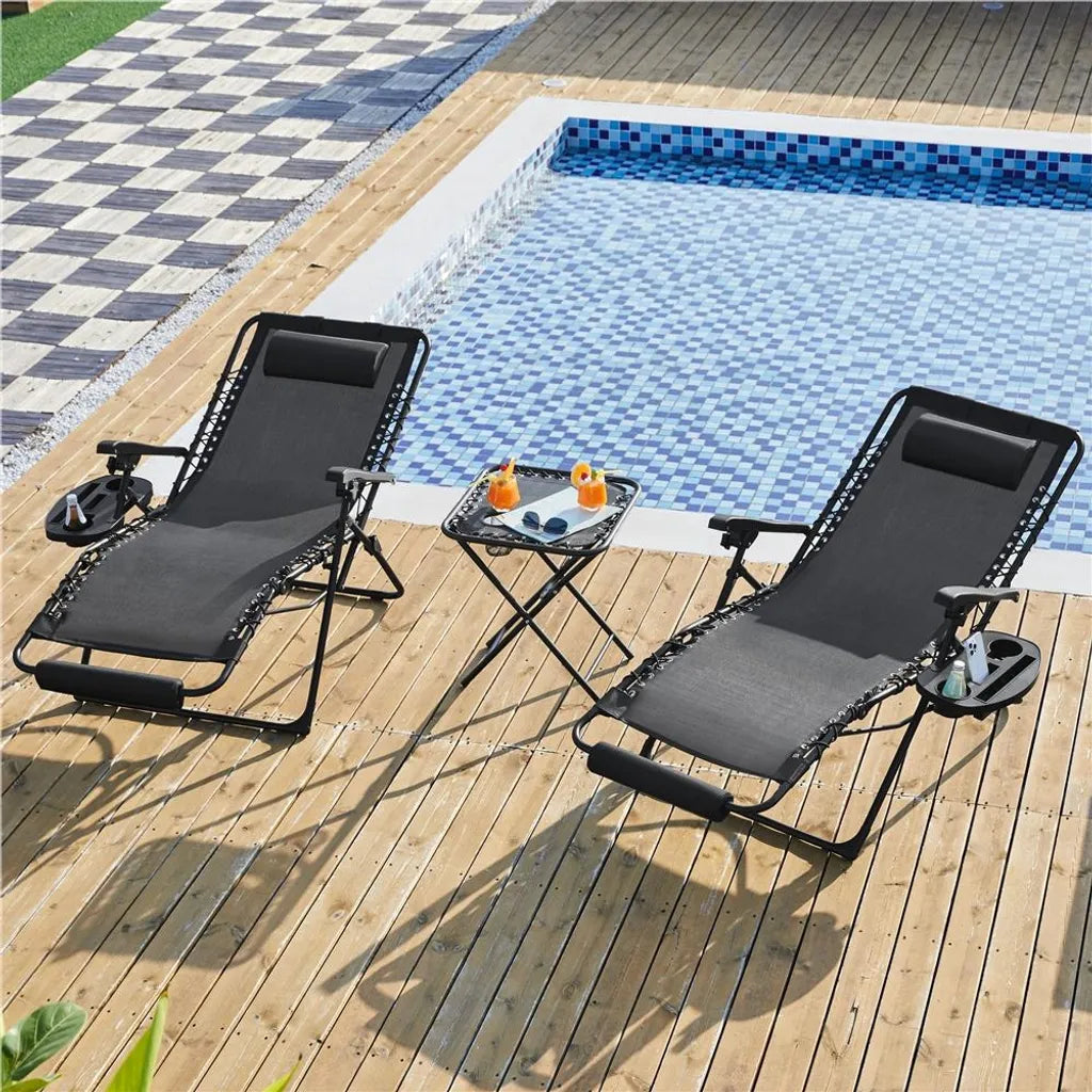 Yaheetech Zero Gravity Lounger Dark Grey - Fauteuil de relaxation pliable et réglable avec coussin et porte-gobelet