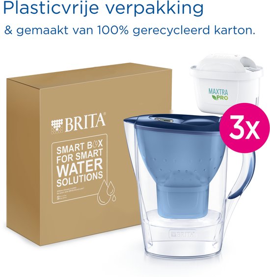 Carafe filtrante BRITA Marella Cool - 2,4 L - Bleue - avec 3 cartouches filtrantes MAXTRA PRO Pure Performance - Lot économique
