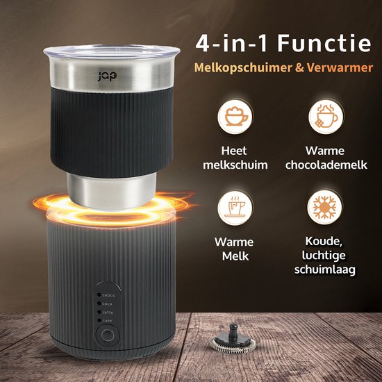 JAP Appliances Milky Whirl - Mousseur à lait électrique 4 en 1 (500W) - Mousseur à lait de 500 ml - Lavable au lave-vaisselle - Noir