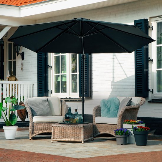 VONROC Premium Floating Parasol Bardolino Ø300cm - Base transversale et housse de protection incluses - Parasol rond - Orientable à 360° - Inclinable - Toile résistante aux UV - Noir