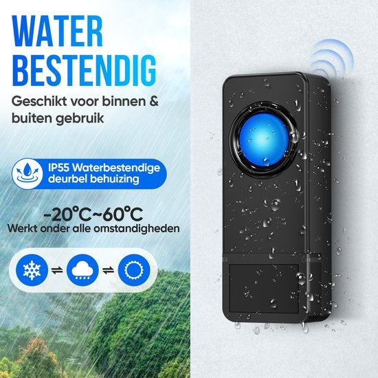 Sonnette de porte sans fil Strex avec 2 récepteurs - Plug & Play - 300 mètres - 4 volumes / 58 mélodies - IP55 Waterproof