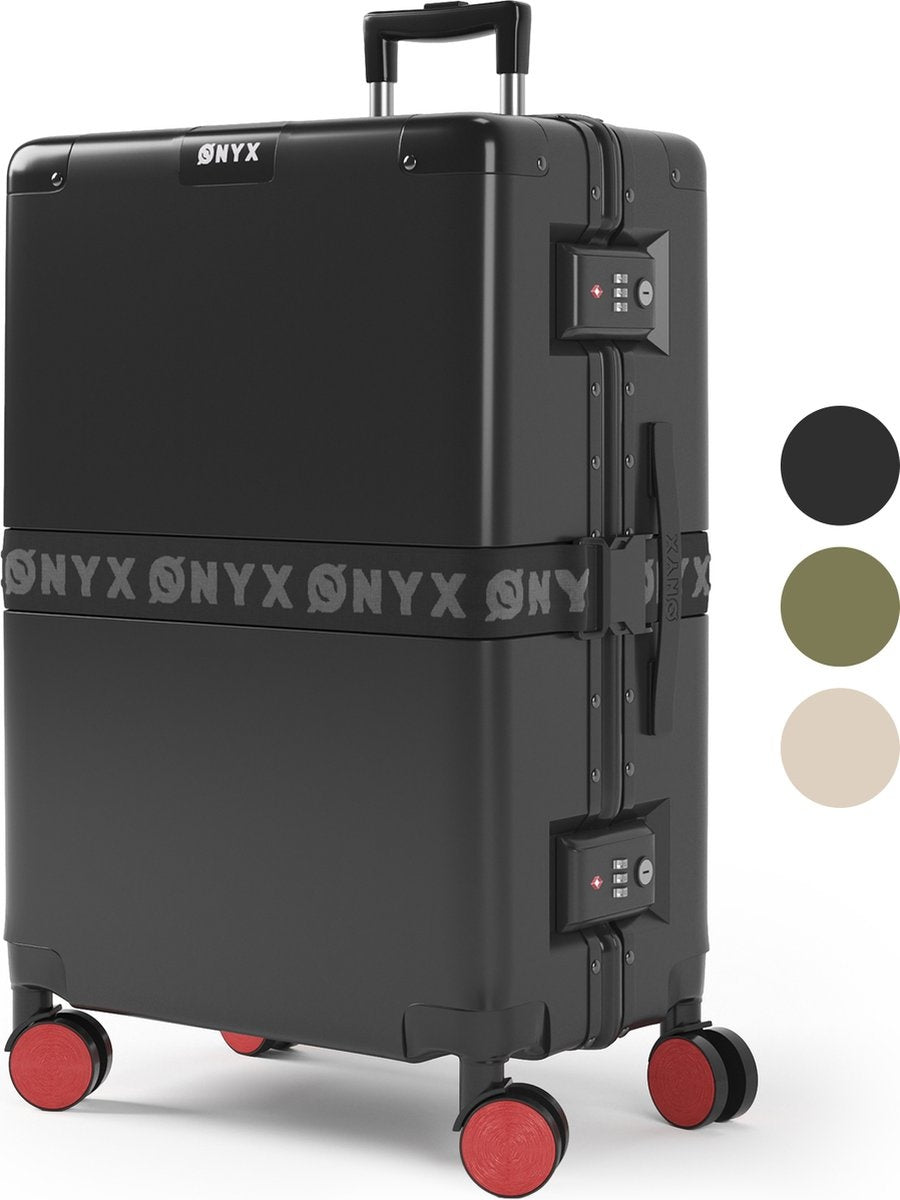 ONYX® Check-in Suitcase 65L - TSA Lock - Spinner Wheels - Lightweight Trolley - Aluminium Closure - Black