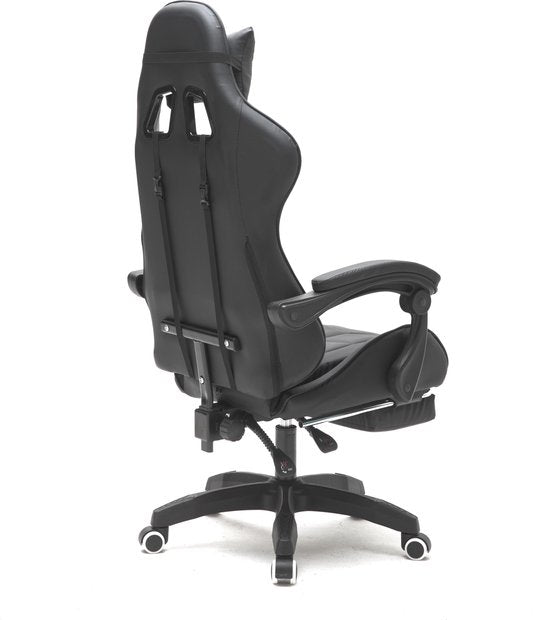 VDD Gaming - Chaise de jeu - Gaming - Chaise de bureau - Avec coussin de nuque et coussin de dossier réglable - Avec repose-pieds - Chaise de jeu en silicone - Chaise pivotante - Noir