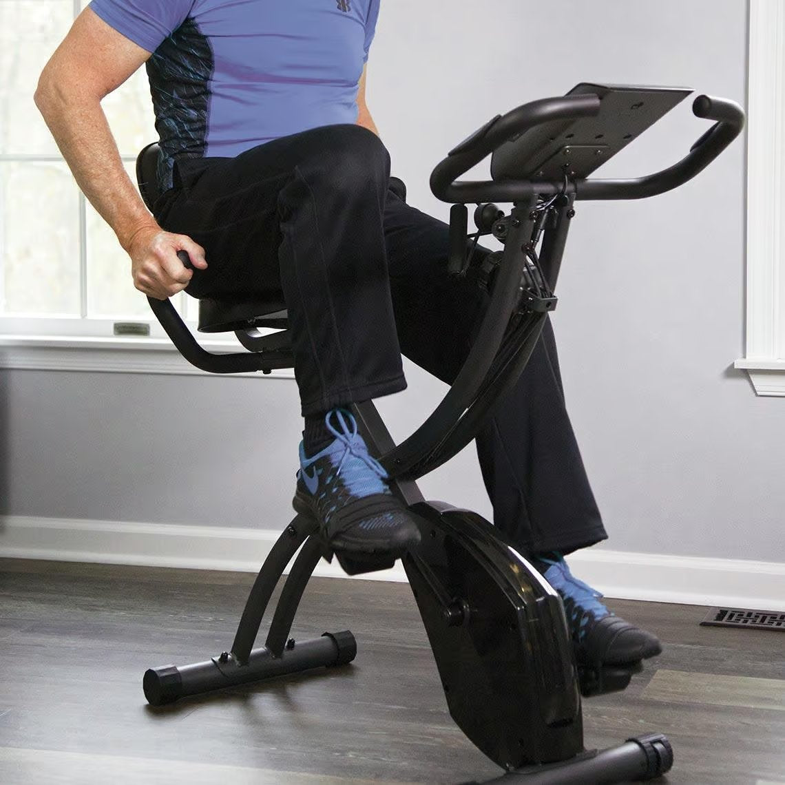 Vélo d'appartement Slim Cycle 3-en-1 - Bandes de résistance incluses - Siège ergonomique XL - 8 niveaux de résistance