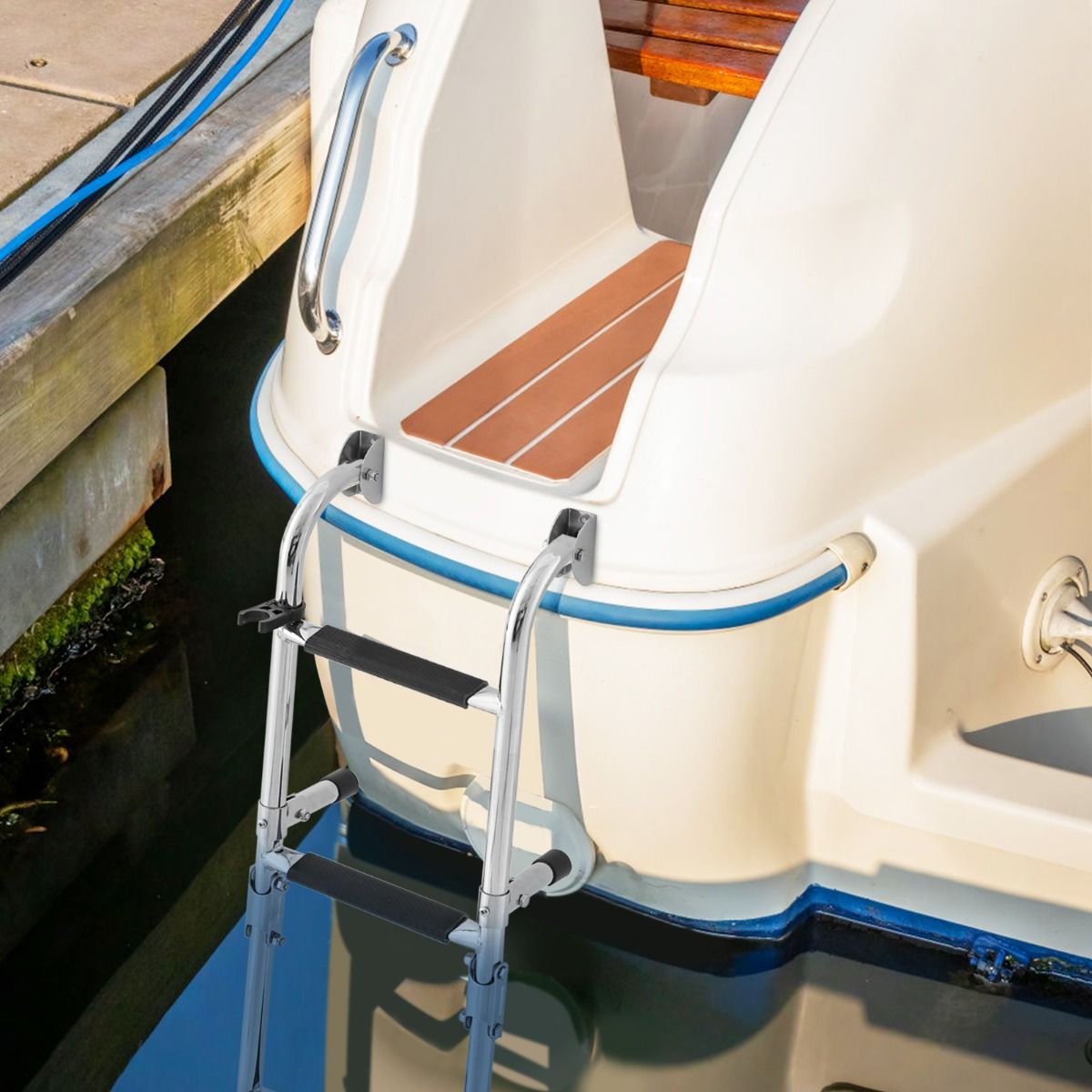 Escalier de piscine Coast avec 4 marches, pliable, acier inoxydable, 90 x 27,5 x 13 cm, argenté